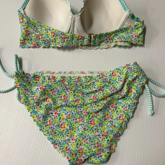 Victoria Secret Bikini Blue Stiped with Micro Floral Print Size Small - Picture 5 of 9